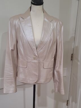 Worthington Pearlescent/Champagne Metallic Leather Blazer - Size L